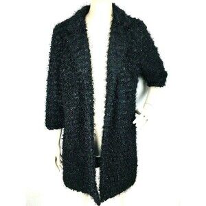 VTG 90s Donna Salyers' Fabulous Furs Black Open Front Knee Length Faux Fur Coat